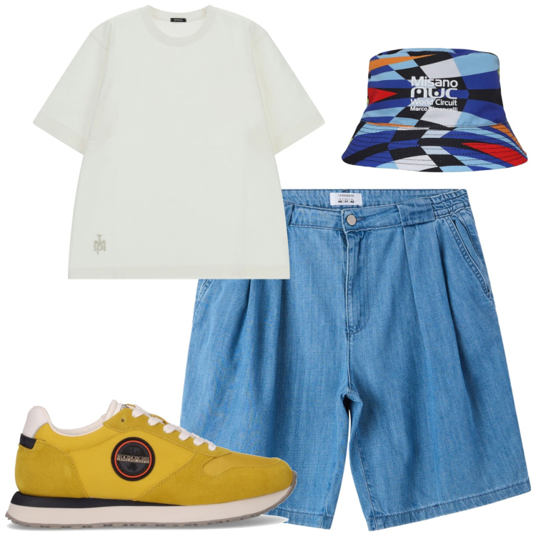 Outfit uomo - Total look #2229162. Stile Casual per Tutti i giorni. Abbinamento con cappelli, shorts, t-shirt, sneakers.