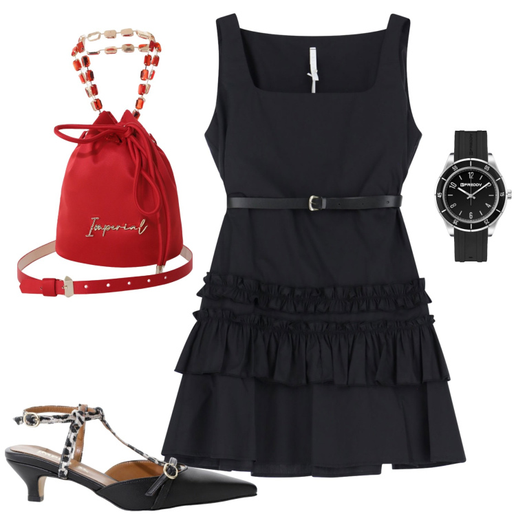 Outfit donna - Total look #2229173. Stile Urban per Tutti i giorni. Abbinamento con borse a secchiello, décolleté, vestiti corti, orologi.