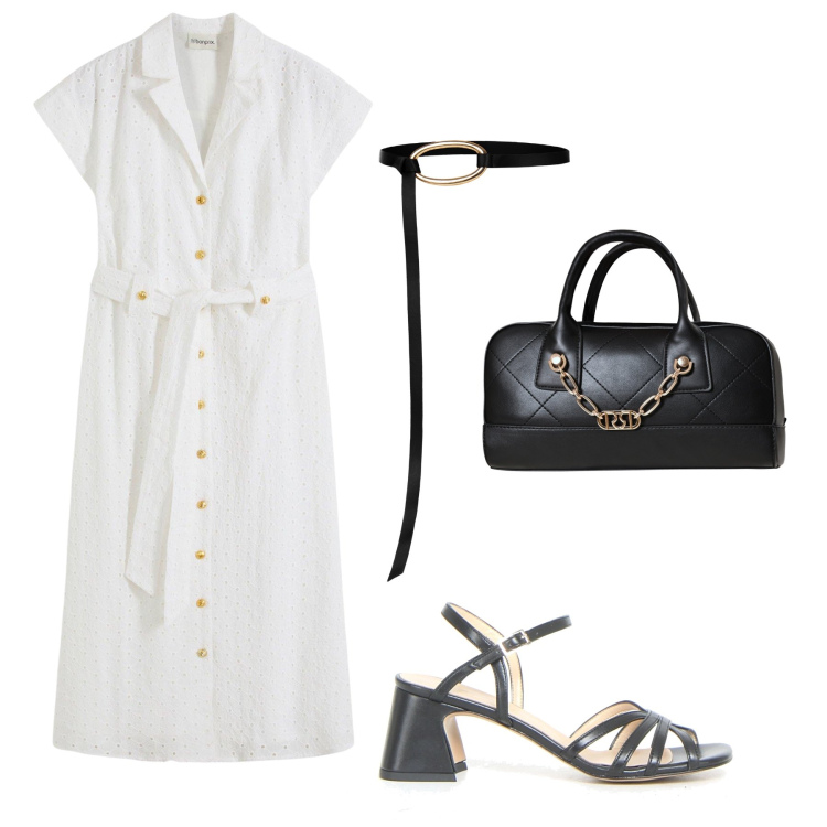 Outfit donna - Lo chemisier effetto sangallo. Stile Glamour per Serata fuori. Abbinamento con vestiti chemisier, borse a mano, cinture, sandali col tacco.
