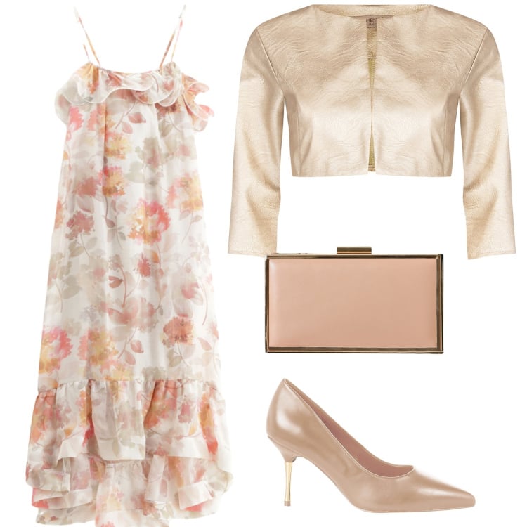 Outfit donna - Invitata perfetta. Stile Romantica per Cerimonia. Abbinamento con bolero, décolleté, pochette, vestiti lunghi.