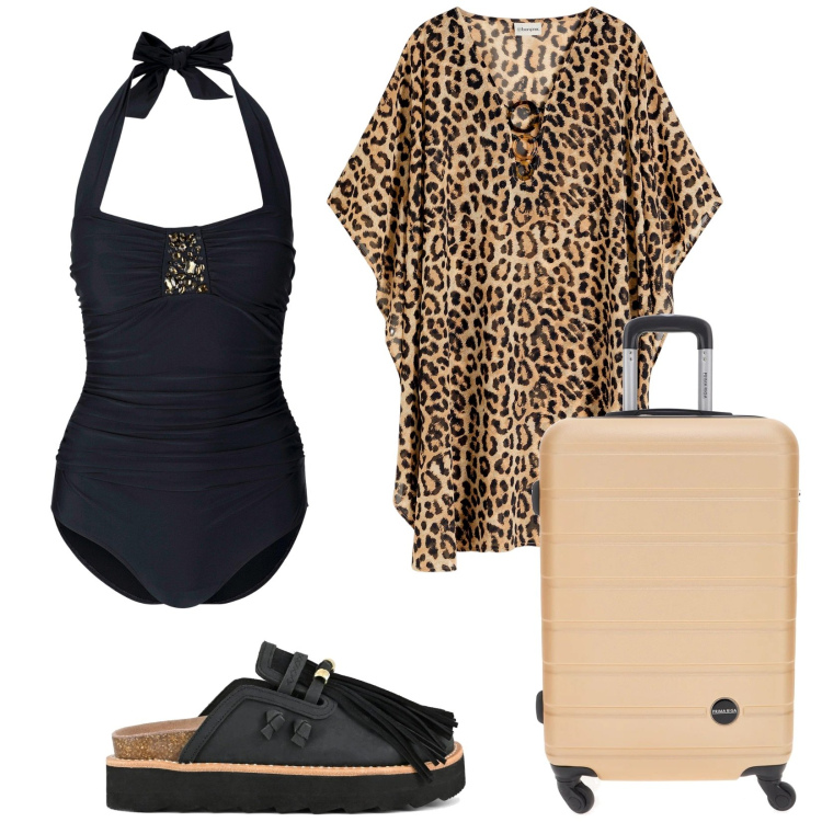 Outfit donna - Total look #2229270. Stile Etnico per Mare. Abbinamento con costumi interi, vestiti da spiaggia, sabot, valigie.