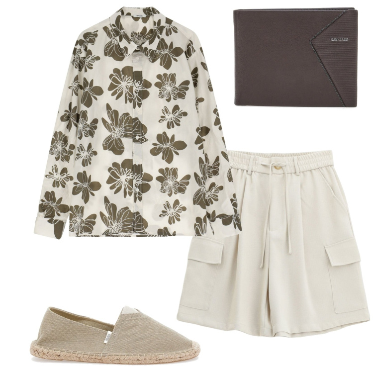 Outfit uomo - Leggero e trendy. Stile Trendy per Serata speciale. Abbinamento con camicie, bermuda, portafogli, espadrillas.