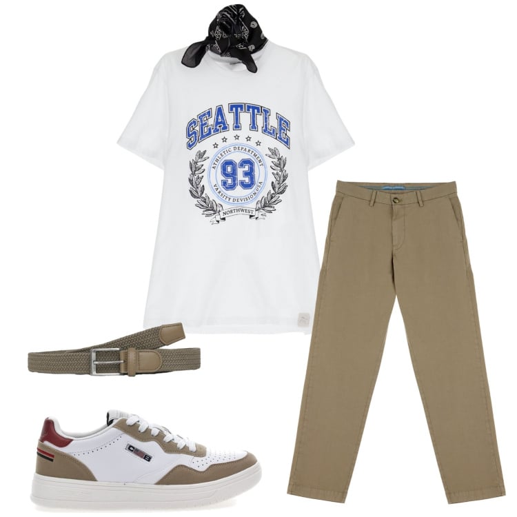 Outfit uomo - Total look #2229325. Stile Casual per Tutti i giorni. Abbinamento con cinture, pantaloni chino, t-shirt, sneakers.