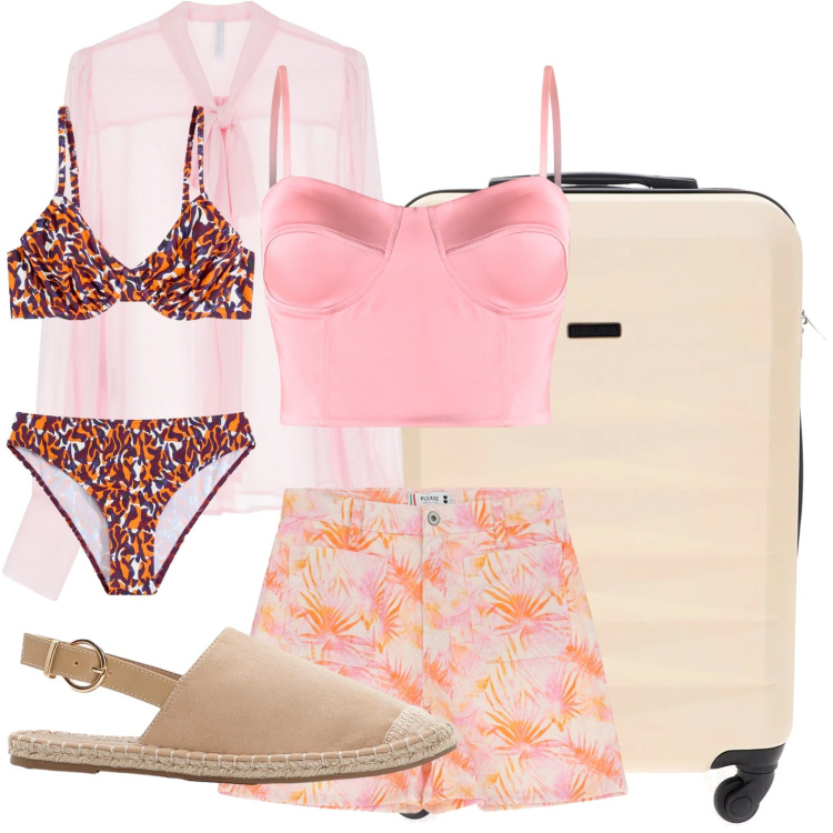 Outfit donna - Il richiamo del mare. Stile Etnico per Mare. Abbinamento con bikini, espadrillas, canottiere, shorts, camicie, valigie.
