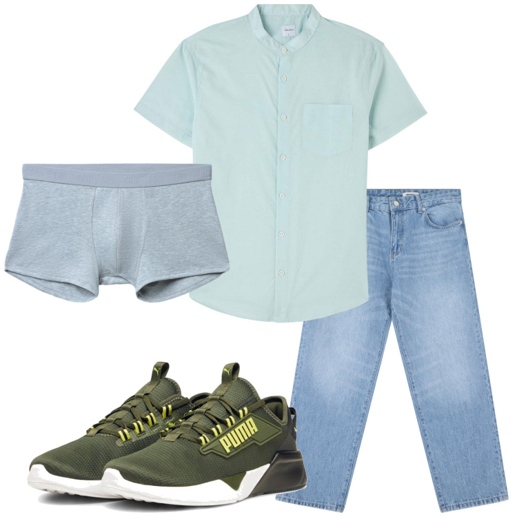 Outfit uomo - Total look #2229340. Stile Casual per Tutti i giorni. Abbinamento con camicie a manica corta, boxer, jeans, sneakers.