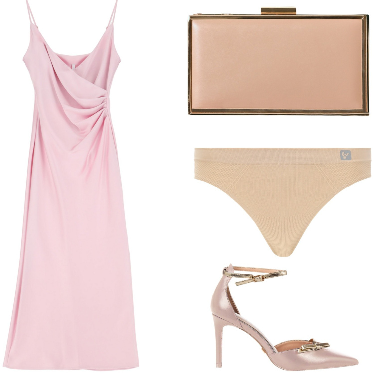 Outfit donna - Ferragosto in rosa. Stile Sexy per Serata fuori. Abbinamento con décolleté, pochette, vestiti midi/longuette, perizomi.