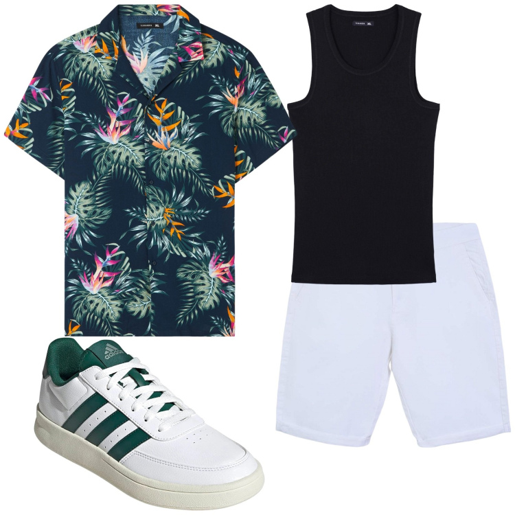 Outfit uomo - Total look #2229357. Stile Casual per Mare. Abbinamento con camicie a manica corta, bermuda, canottiere, sneakers.