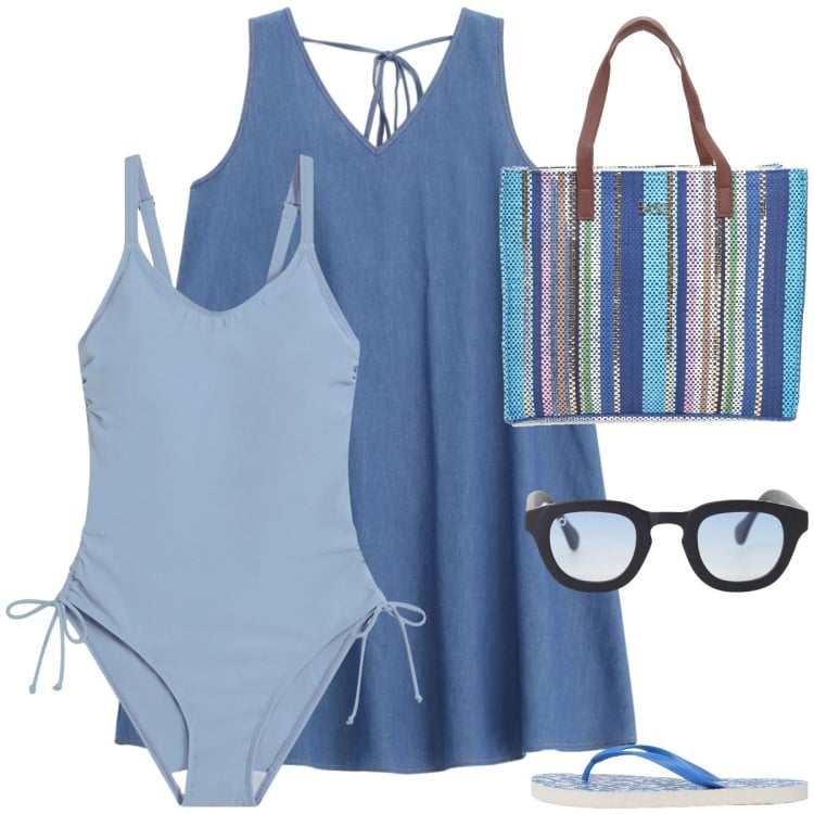 Outfit donna - Vado al mare…. Ciaooo. Stile Casual per Mare. Abbinamento con costumi interi, infradito, vestiti corti, occhiali da sole, shopping bag.