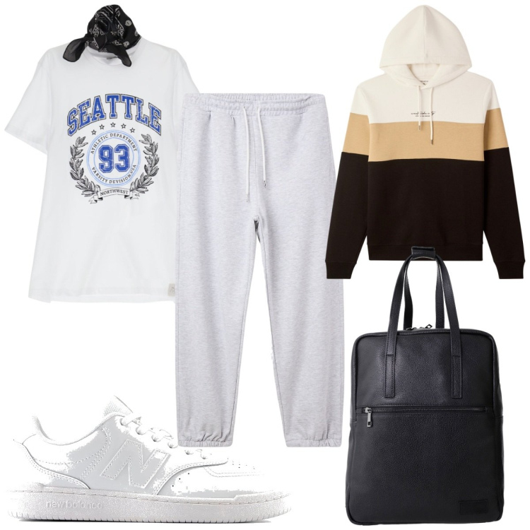 Outfit uomo - Total look #2229437. Stile Trendy per Sport. Abbinamento con pantaloni, felpe con cappuccio, t-shirt, borse sportive, sneakers.