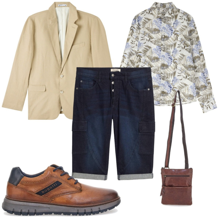 Outfit uomo - Total look #2229438. Stile Trendy per Tutti i giorni. Abbinamento con bermuda, giacche, camicie, scarpe stringate, portafogli.