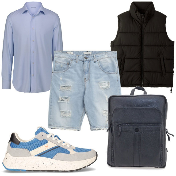 Outfit uomo - Total look #2229444. Stile Trendy per Tutti i giorni. Abbinamento con piumini, bermuda, camicie, borse sportive, sneakers.