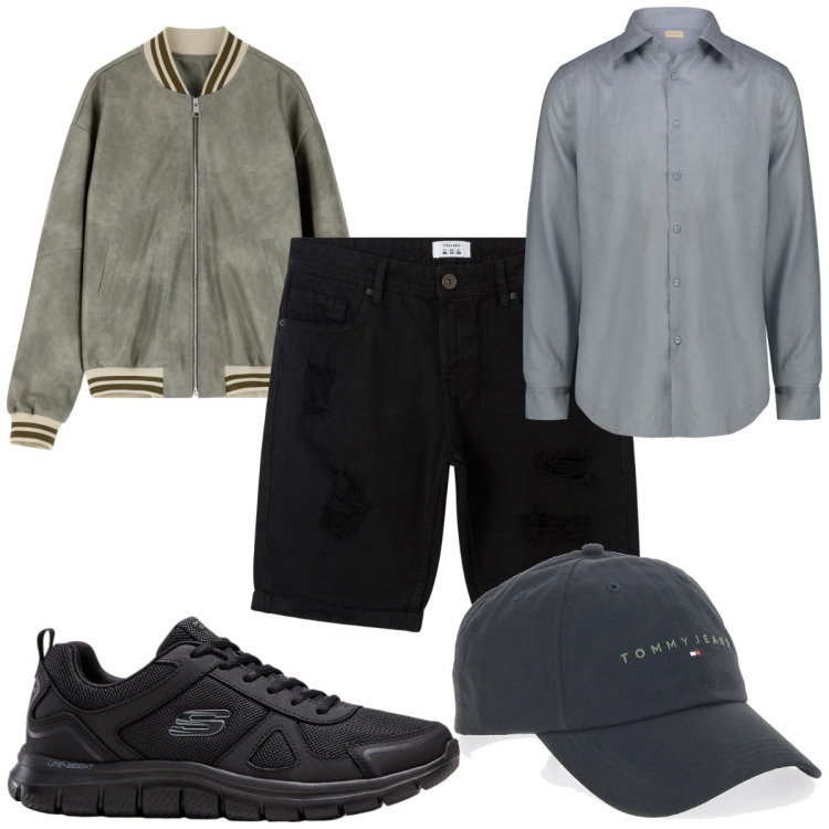 Outfit uomo - Total look #2229448. Stile Trendy per Tutti i giorni. Abbinamento con sneakers, bermuda, bomber, cappelli, camicie.