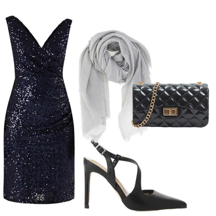 Outfit donna - Serata in black. Stile Romantica per Serata fuori. Abbinamento con borse a tracolla, vestiti a tubino, décolleté, foulard.