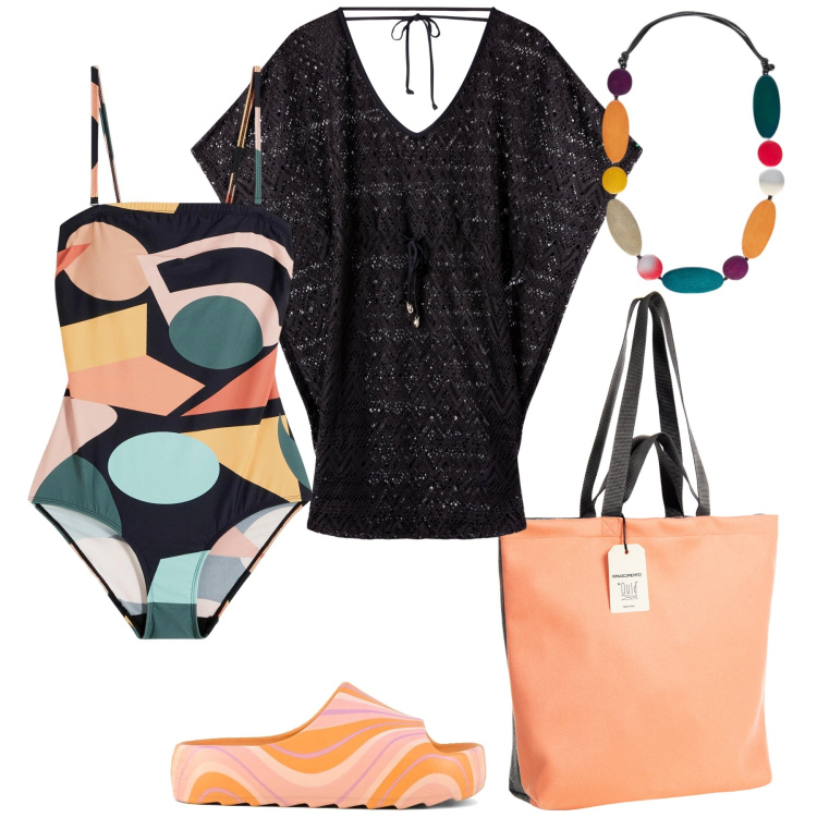Outfit donna - La borsa per il mare. Stile Casual chic per Mare. Abbinamento con costumi interi, vestiti da spiaggia, borse tote, ciabatte, collane.