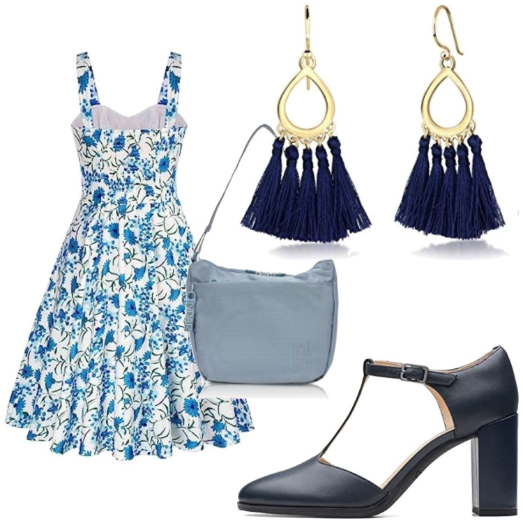 Outfit femme - Basique #4390. Style Basique pour Tous les jours. Assortir avec robes longues, boucles d'oreilles, chaussures à talon, pochette.