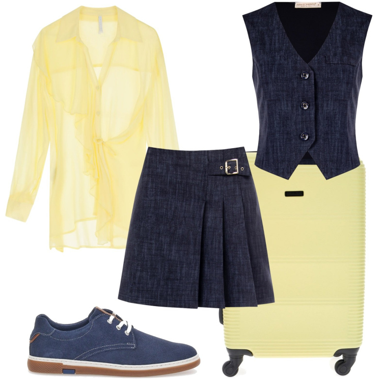 Outfit donna - Volant e trasparenze. Stile Glamour per Tutti i giorni. Abbinamento con minigonne, gilet, camicie, scarpe stringate, valigie.