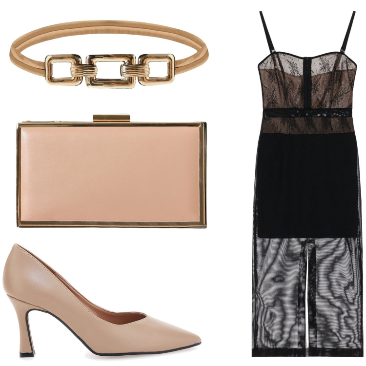 Outfit donna - Total look #2229532. Stile Casual chic per Cerimonia. Abbinamento con pochette, cinture, vestiti midi/longuette, décolleté.