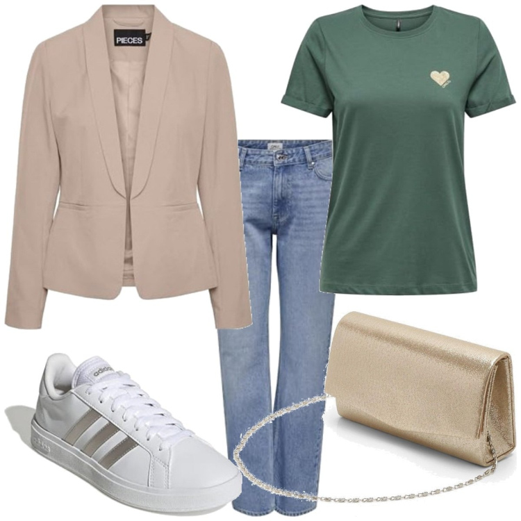 Outfit femme - Urban #4976. Style Urban pour Tous les jours. Assortir avec hauts, sneakers, blazers, jean coupe droite, pochette.