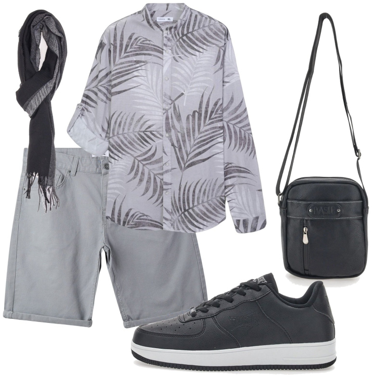 Outfit uomo - Spettacolo in piazza. Stile Trendy per Serata speciale. Abbinamento con camicie, bermuda, portafogli, sciarpe, sneakers.