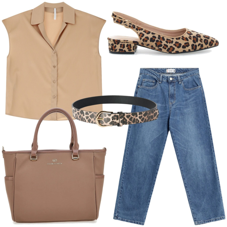 Outfit donna - City chic. Stile Casual chic per Tutti i giorni. Abbinamento con cinture, jeans dritti, camicie, borse a tracolla, ballerine.