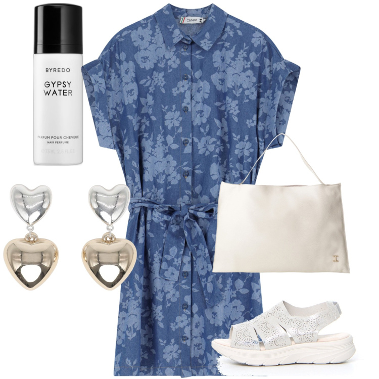 Outfit donna - Agosto. Stile Bon Ton per Tutti i giorni. Abbinamento con profumi, orecchini, vestiti corti, borse a spalla, sandali.