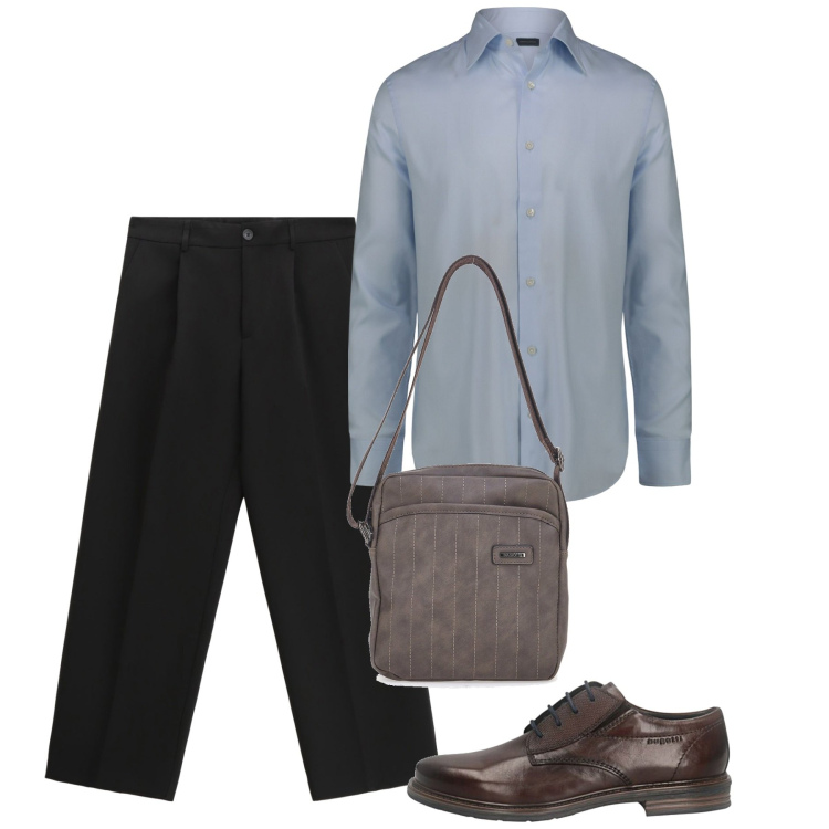 Outfit uomo - Fine agosto. Stile Casual per Serata speciale. Abbinamento con pantaloni, portafogli, camicie, scarpe stringate.