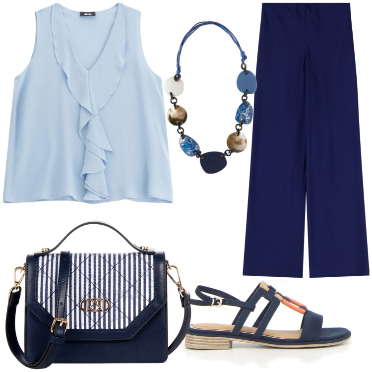 Outfit donna - La blusa romantica. Stile Romantica per Tutti i giorni. Abbinamento con borse a mano, pantaloni, top, sandali, collane.