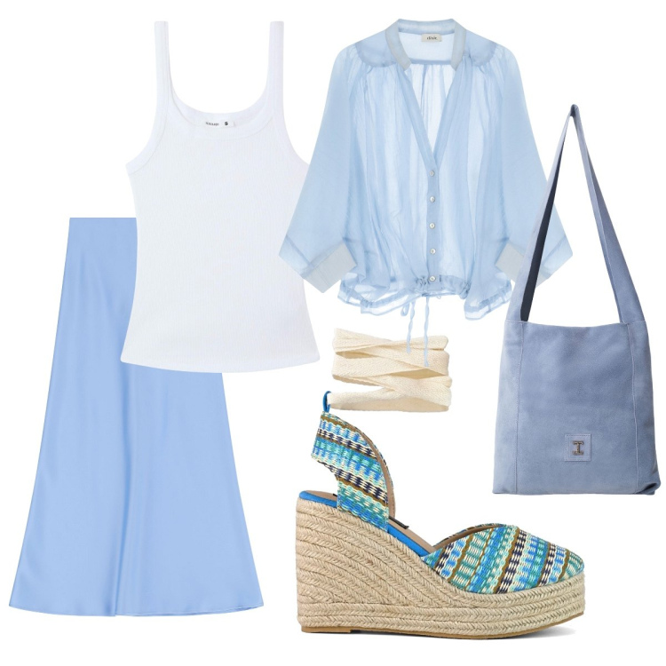 Outfit donna - Le zeppe turchese. Stile Bon Ton per Tutti i giorni. Abbinamento con canottiere, gonne lunghe, borse a tracolla, camicie, zeppe.