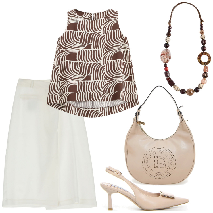Outfit donna - La gonna bianca. Stile Casual per Tutti i giorni. Abbinamento con top, pantaloni, borse a spalla, décolleté, collane.