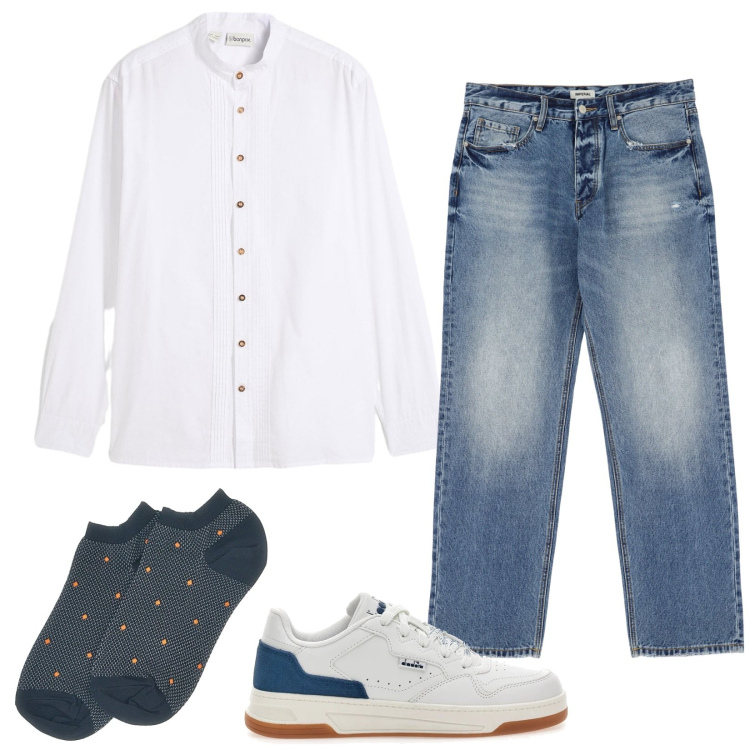 Outfit uomo - Perfect. Stile Trendy per Serata speciale. Abbinamento con camicie, jeans, sneakers, calzini.