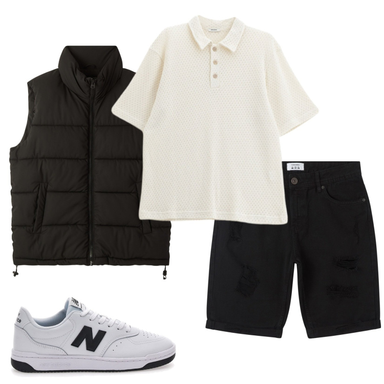Outfit uomo - Easy. Stile Casual per Tutti i giorni. Abbinamento con bermuda, piumini, polo, sneakers.
