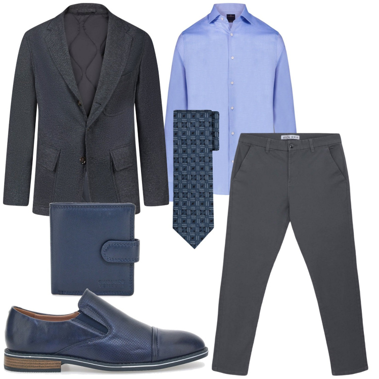Outfit uomo - Total look #2229665. Stile Business/Elegante per Ufficio. Abbinamento con pantaloni chino, scarpe stringate, giacche, camicie, portafogli, cravatte.