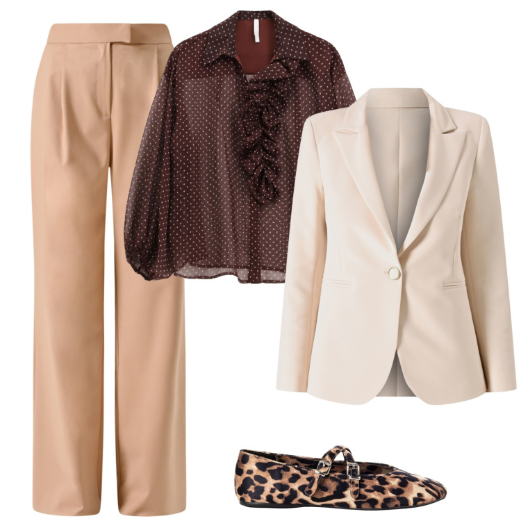 Outfit donna - Il ritorno. Stile Casual chic per Serata fuori. Abbinamento con blazer, pantaloni, ballerine, camicie.