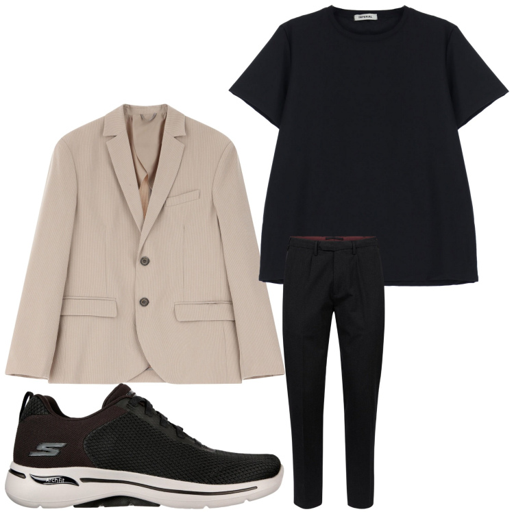 Outfit uomo - Festa in estate. Stile Business/Elegante per Serata speciale. Abbinamento con t-shirt, giacche, sneakers, pantaloni.