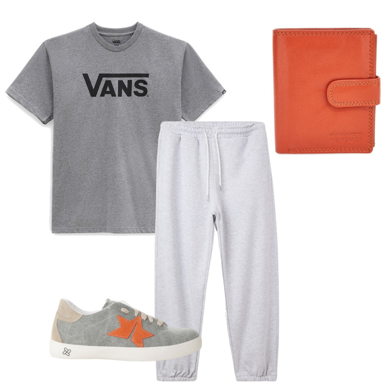 Outfit uomo - A fare spese. Stile Casual per Tutti i giorni. Abbinamento con pantaloni, sneakers, portafogli, t-shirt.