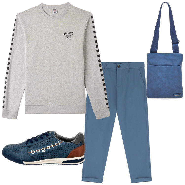 Outfit uomo - Una felpa per la sera. Stile Casual per Serata speciale. Abbinamento con felpe, pantaloni chino, portafogli, scarpe stringate.