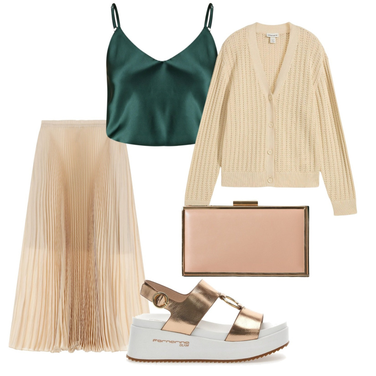 Outfit donna - Aperitivo in terrazza. per Serata fuori. Abbinamento con cardigans, top, pochette, gonne lunghe, sandali.