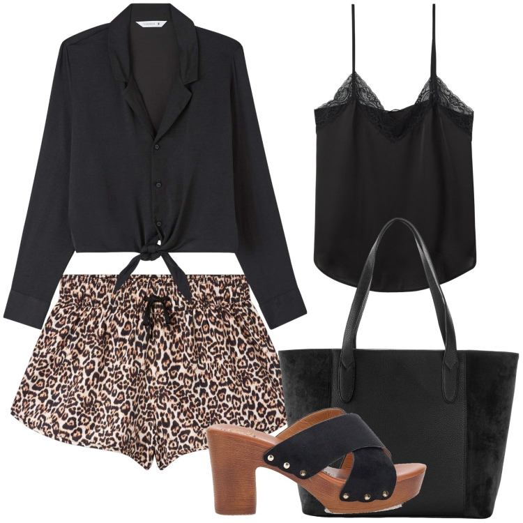 Outfit donna - Aura boho. Stile Glamour per Mare. Abbinamento con shopping bag, shorts, canottiere, camicie, zoccoli.