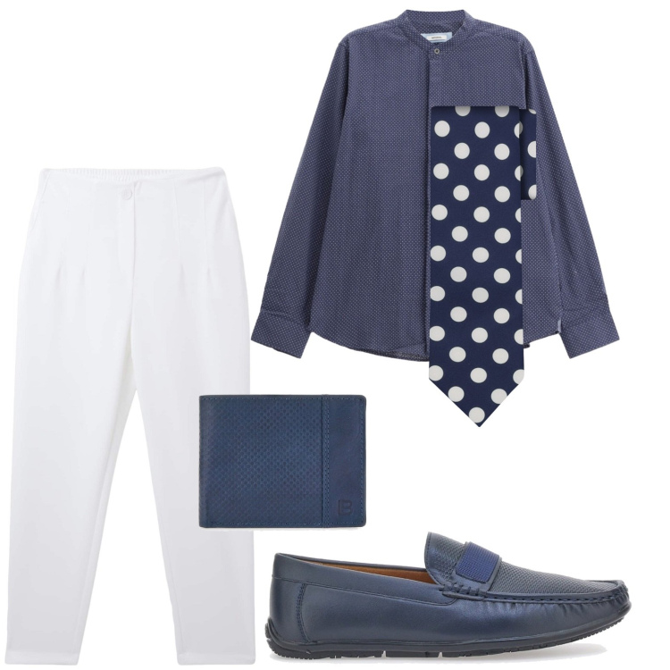 Outfit uomo - In ufficio ad agosto. Stile Casual per Ufficio. Abbinamento con pantaloni chino, camicie, portafogli, cravatte, scarpe stringate.