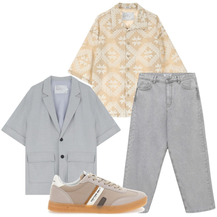 Outfit uomo - La camicia con stampa. Stile Casual per Tutti i giorni. Abbinamento con jeans, camicie a manica corta, giacche, sneakers.