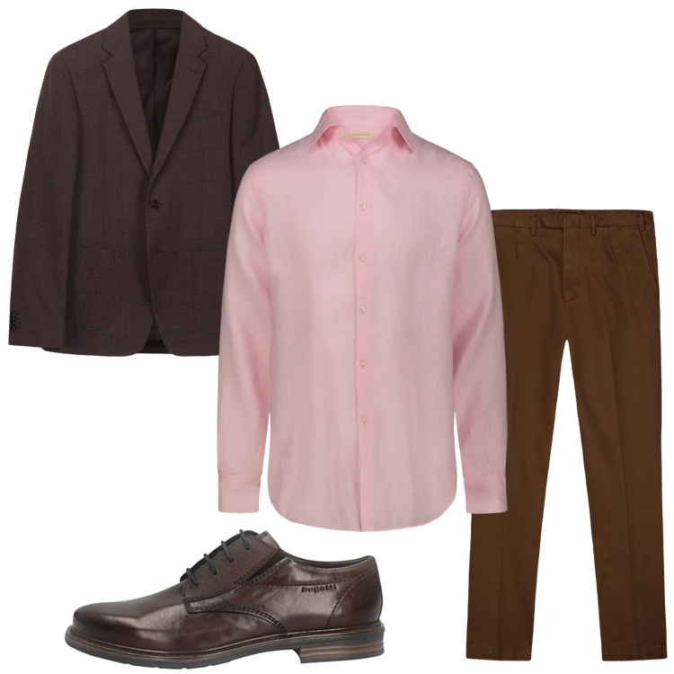 Outfit uomo - Tonalità cacao fondente. Stile Casual per Ufficio. Abbinamento con pantaloni, camicie, scarpe stringate, giacche.