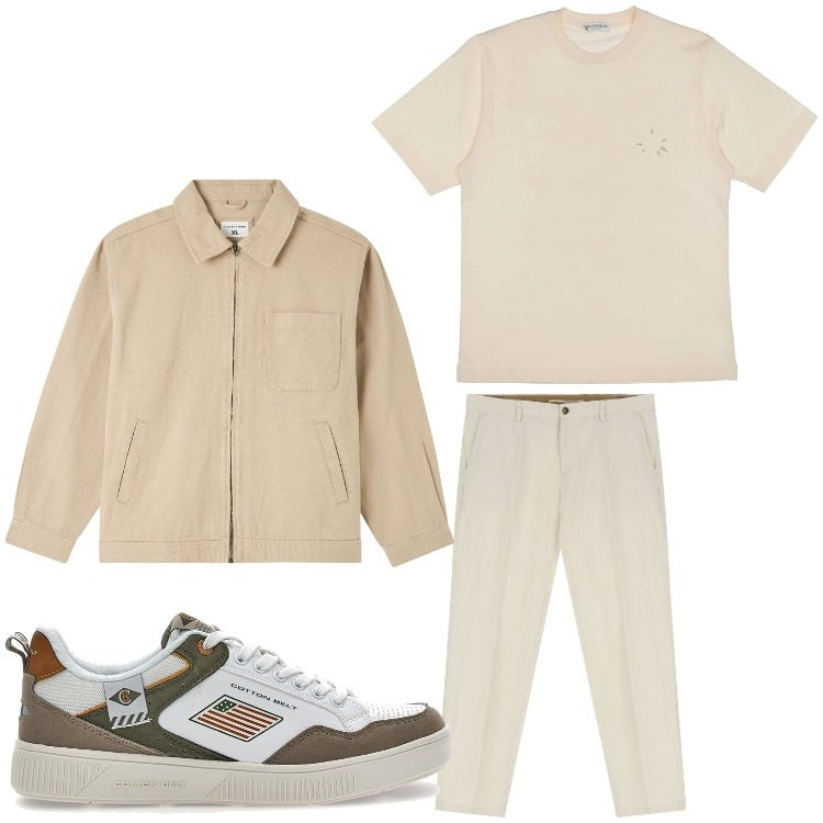 Outfit uomo - Casual chic. Stile Casual per Serata speciale. Abbinamento con giacche, pantaloni chino, t-shirt, sneakers.