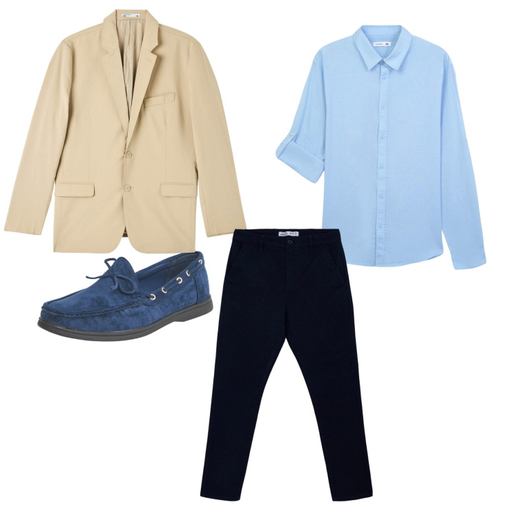 Outfit uomo - Total look #2229980. Stile Casual per Serata speciale. Abbinamento con pantaloni chino, giacche, scarpe stringate, camicie.