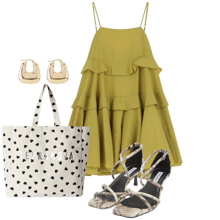 Outfit donna - Balze e rouches. Stile Chic per Serata fuori. Abbinamento con orecchini, sandali col tacco, borse tote, vestiti corti.