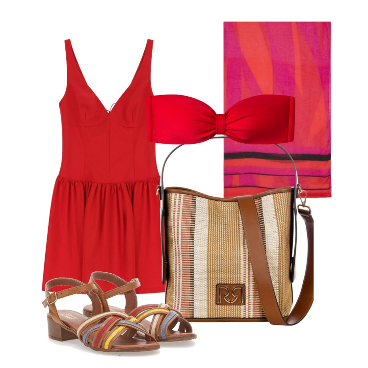 Outfit donna - La borsa per il mare. Stile Etnico per Mare. Abbinamento con bikini, borse a secchiello, vestiti corti, sandali col tacco, vestiti da spiaggia.