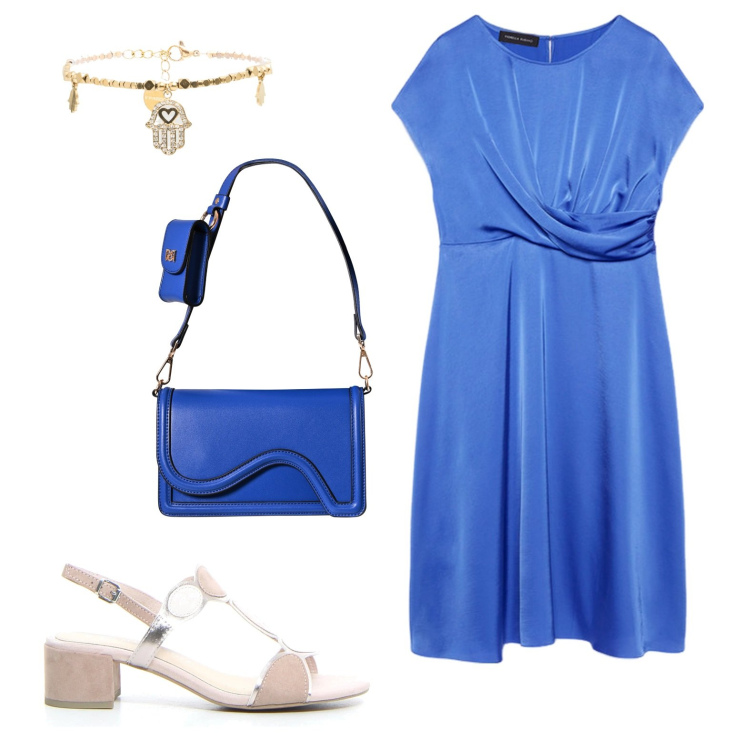 Outfit donna - Turchese ad agosto. Stile Trendy per Serata fuori. Abbinamento con pochette, braccialetti, vestiti midi/longuette, sandali col tacco.