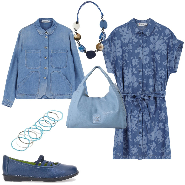 Outfit donna - Settembre. Stile Casual per Tutti i giorni. Abbinamento con braccialetti, vestiti corti, blazer, pochette, ballerine, collane.