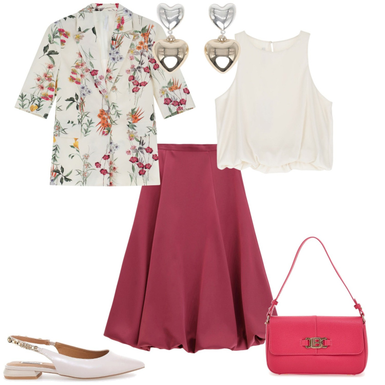 Outfit donna - Settembre. Stile Vintage retrò per Tutti i giorni. Abbinamento con orecchini, gonne longuette, top, blazer, borse a spalla, ballerine.