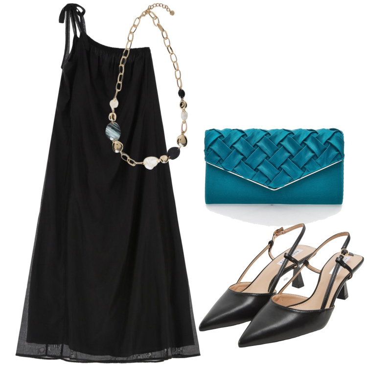 Outfit donna - Serate in lungo. Stile Chic per Serata fuori. Abbinamento con sabot, vestiti lunghi, collane, borse a tracolla.