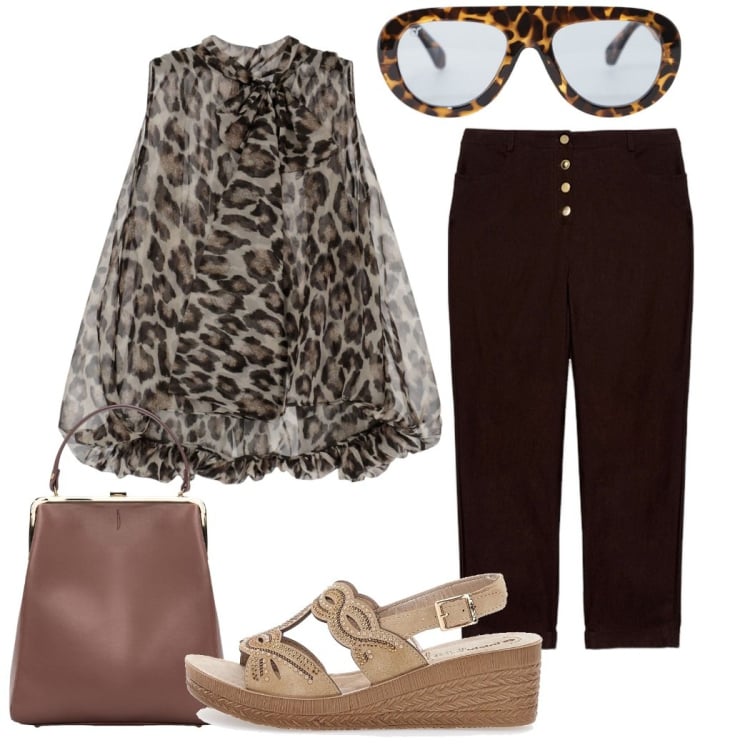 Outfit donna - Total look #2230190. Stile Etnico per Tutti i giorni. Abbinamento con camicie, occhiali da sole, sandali, borse a spalla, pantaloni.